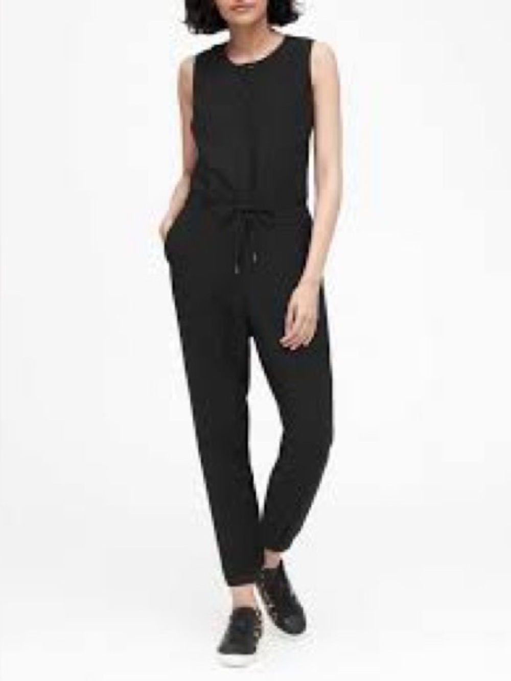 Banana Republic Sleeveless Black Drawstring Waist Jumpsuit